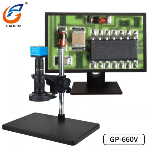 江蘇草莓APP下载正版原裝GP-660V 電子顯微鏡高清工（gōng）業專業高倍（bèi）測量視頻顯微鏡連接電腦 CCD手機電路板維修放大（dà）3000/1000/倍